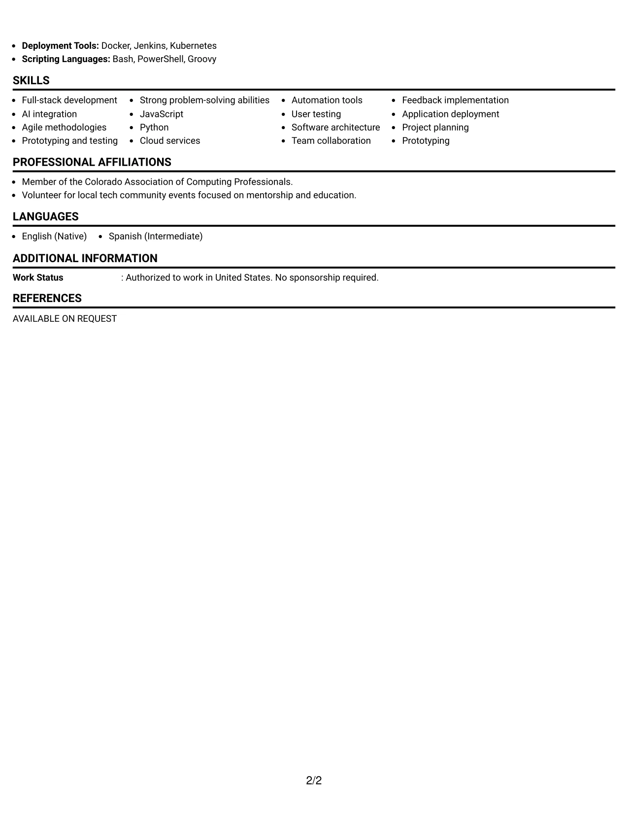 Resume Example Page 2