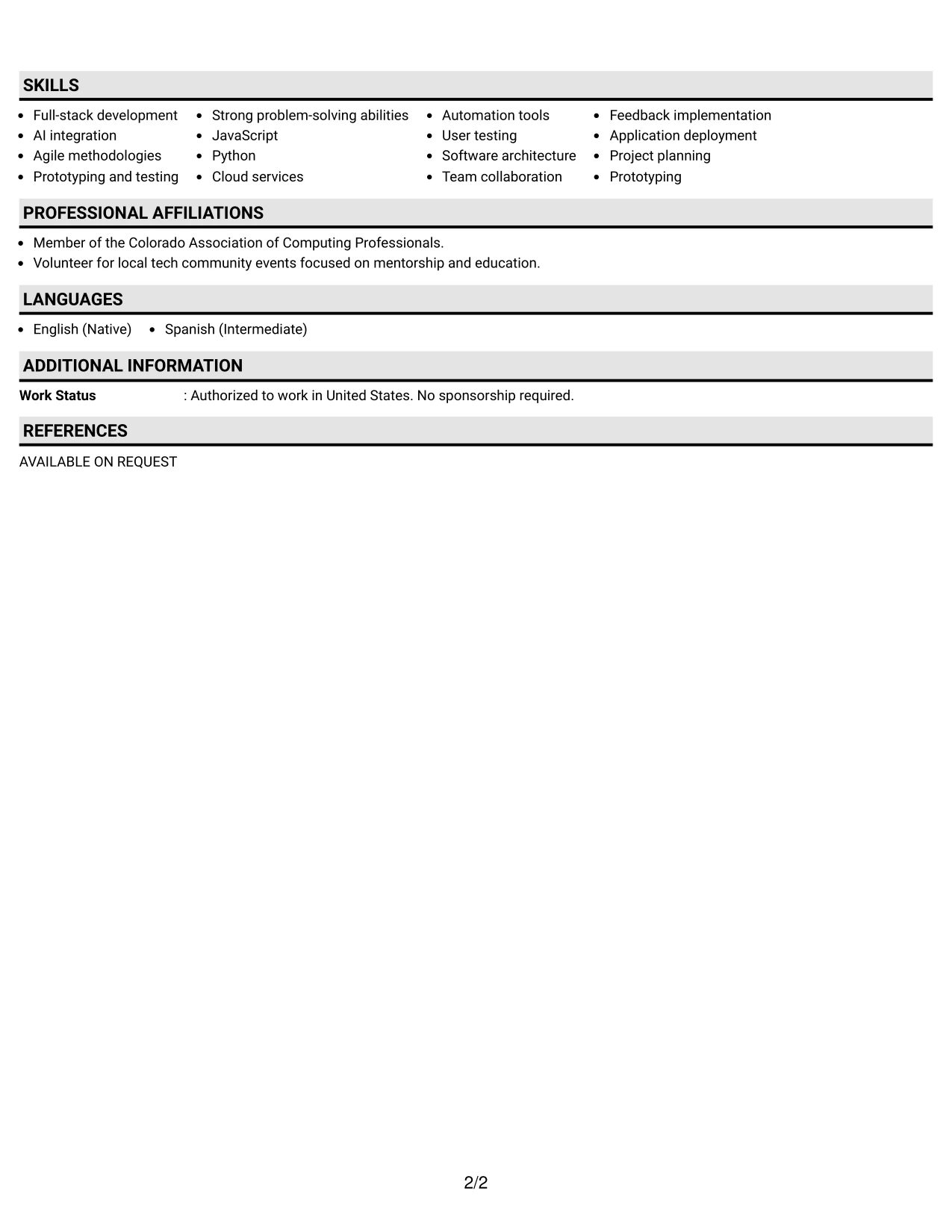 Resume Example Page 2