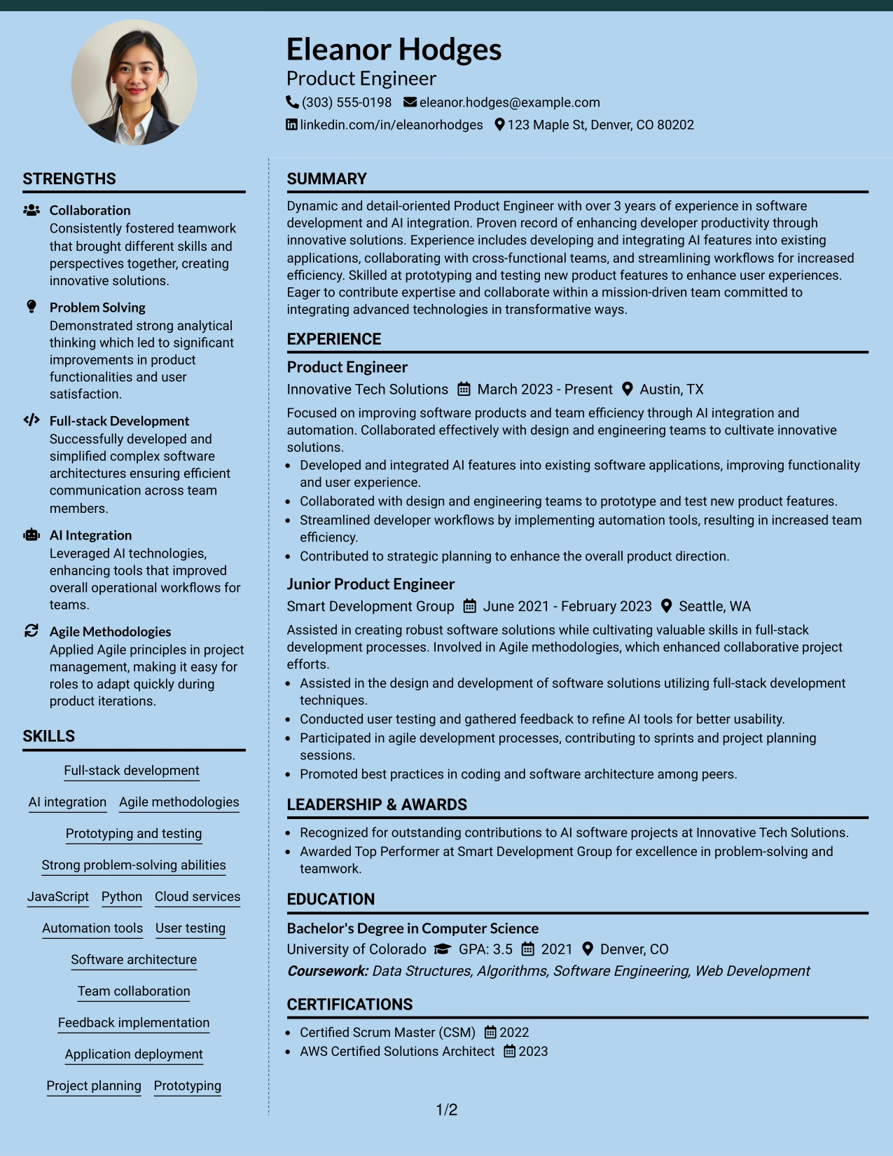 Resume Example Page 1