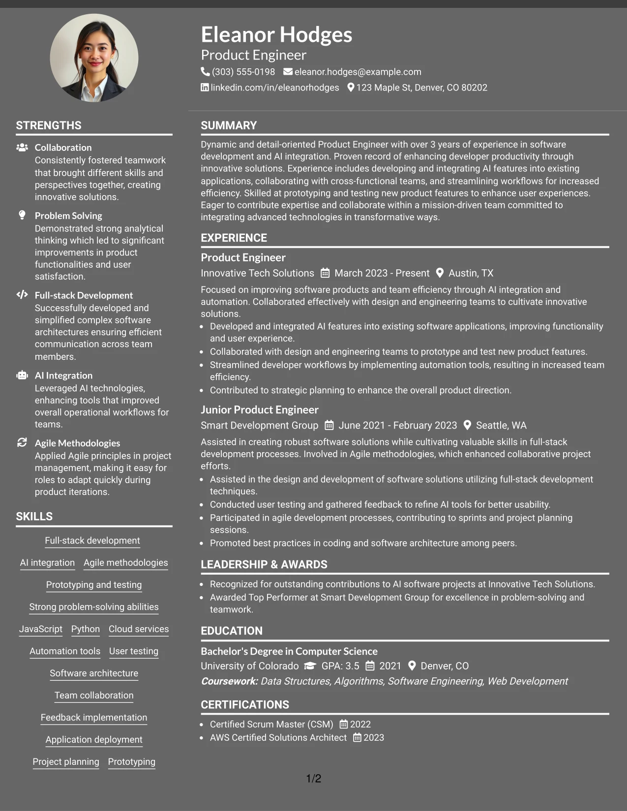 Resume Example Page 1