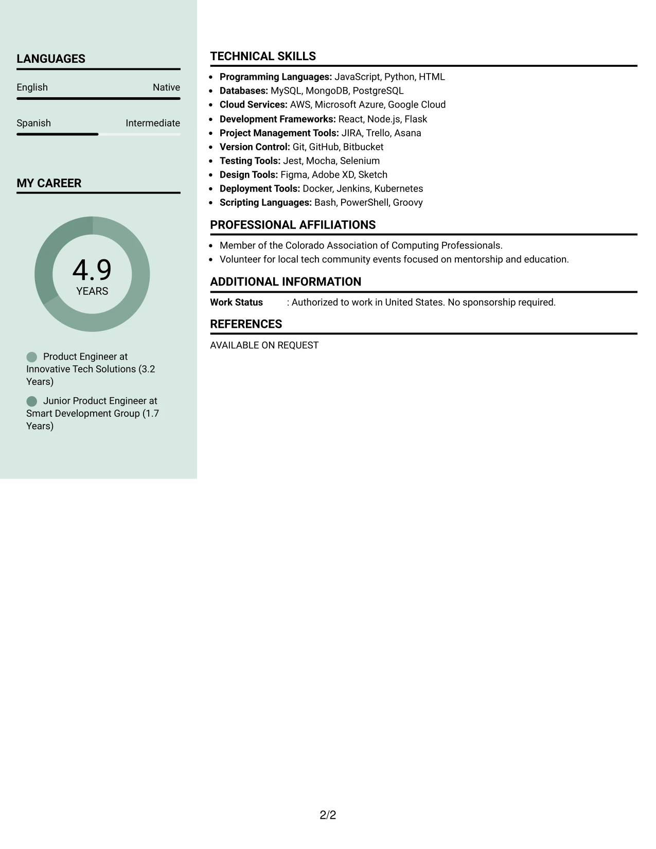 Resume Example Page 2