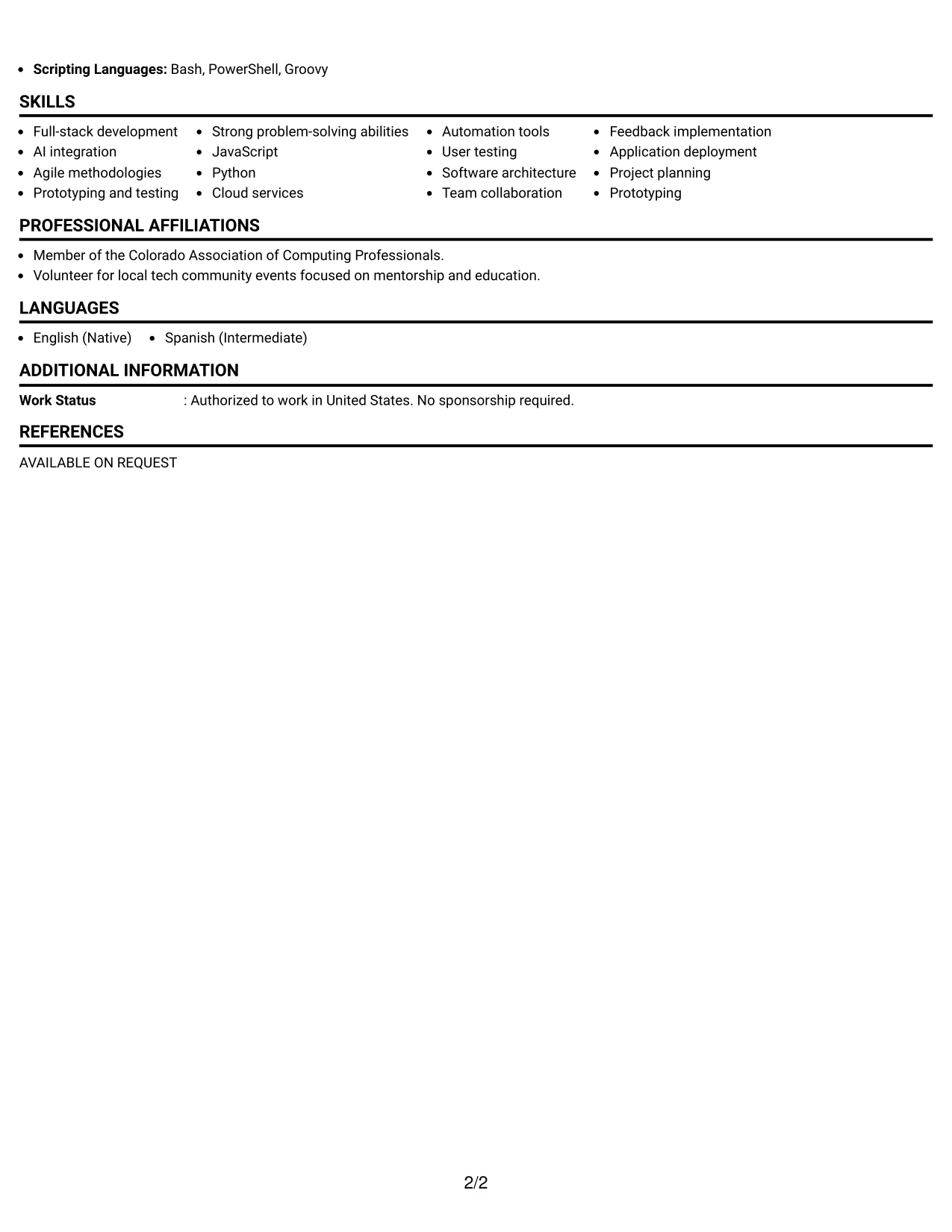 Resume Example Page 2