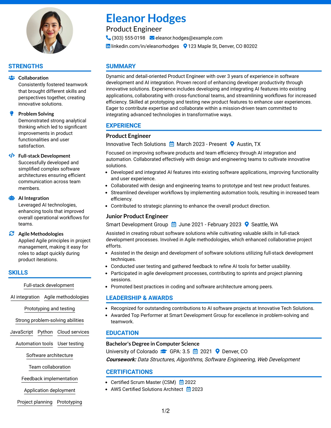 Resume Example Page 1