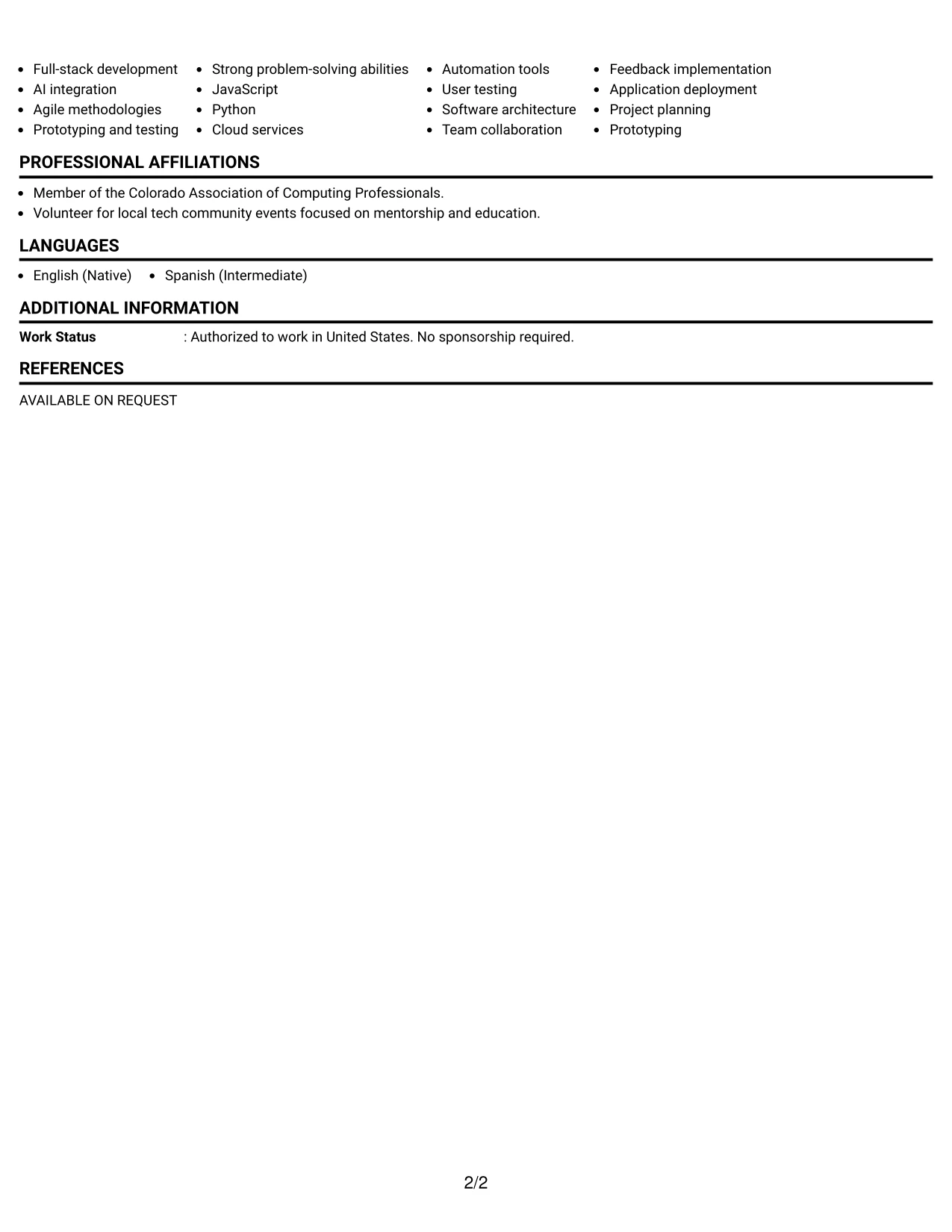 Resume Example Page 2