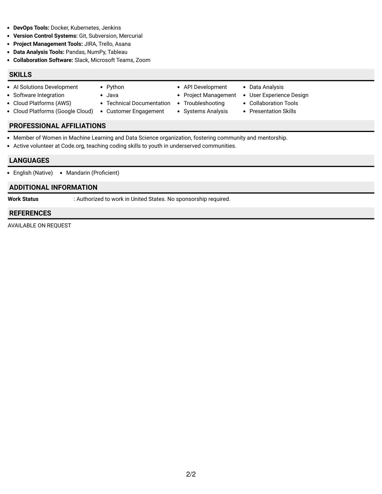 Resume Example Page 2