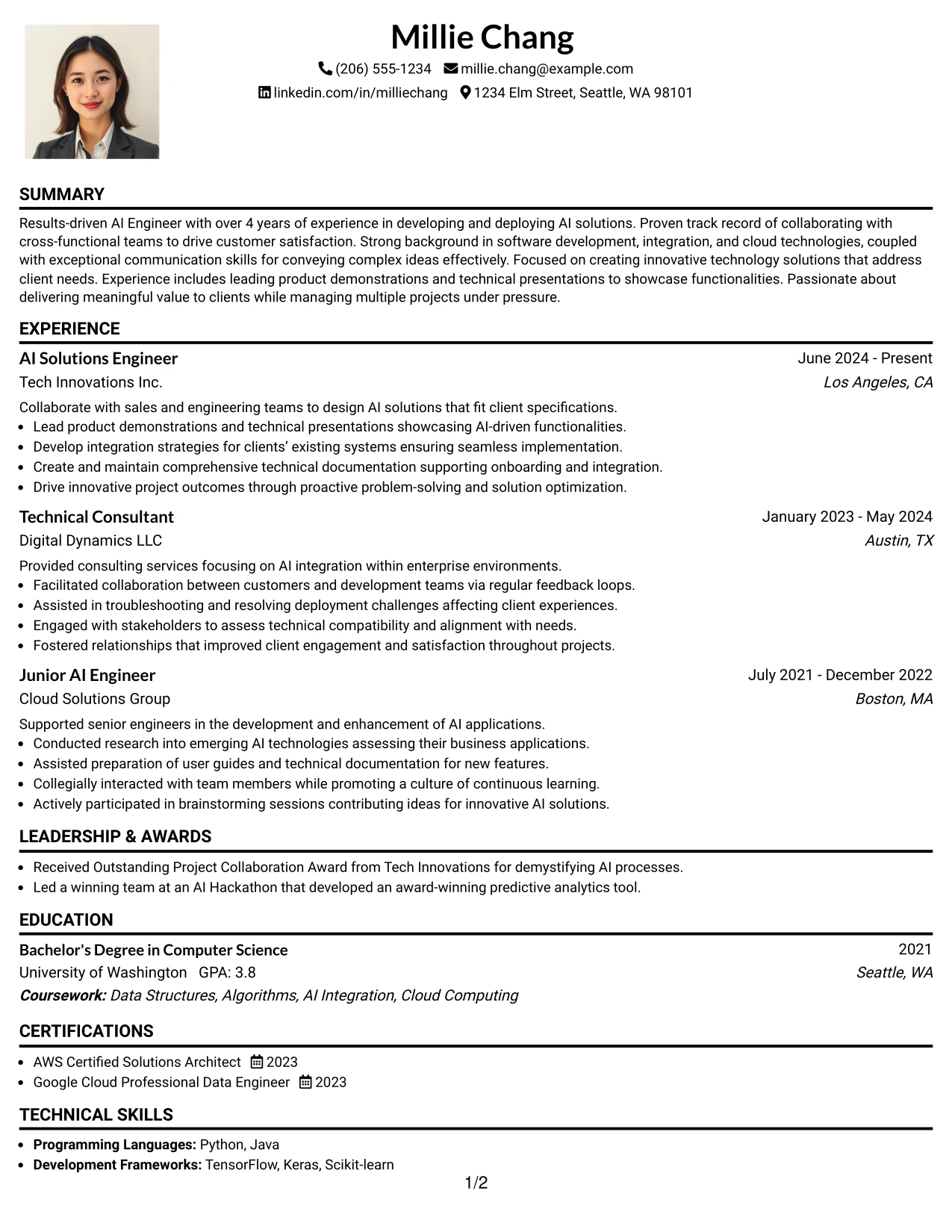 Resume Example Page 1