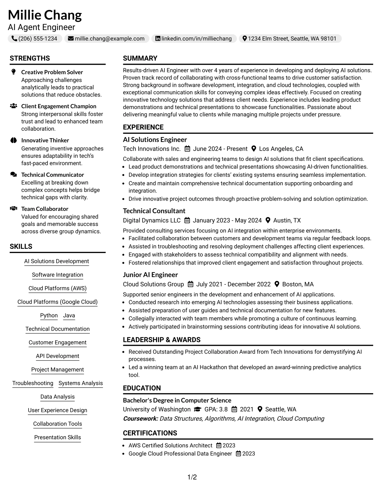 Resume Example Page 1