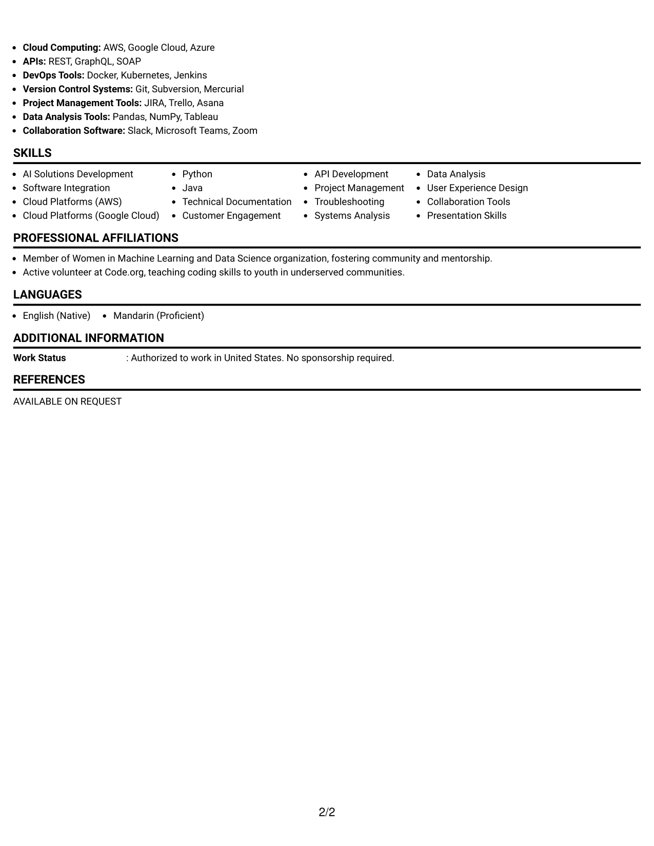 Resume Example Page 2