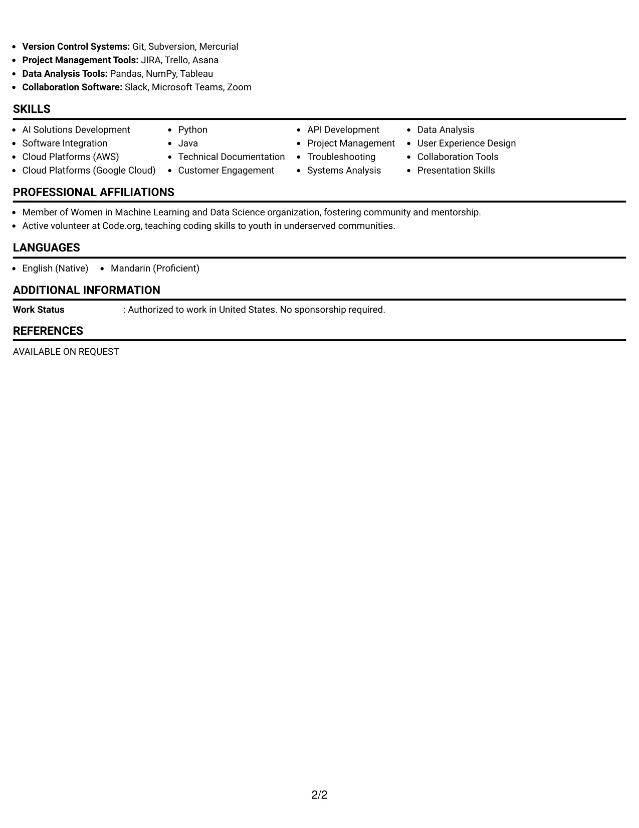 Resume Example Page 2