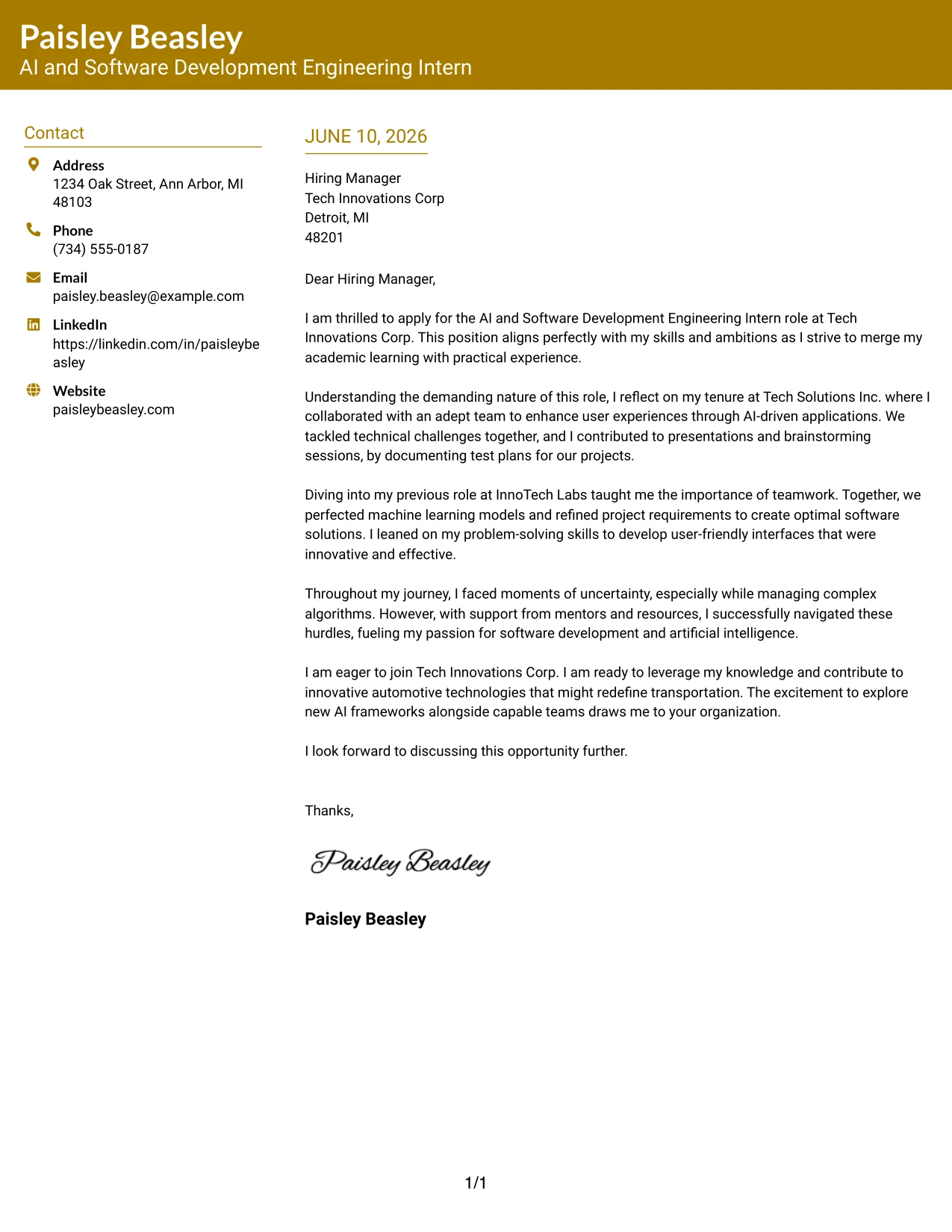Resume Example Page 1