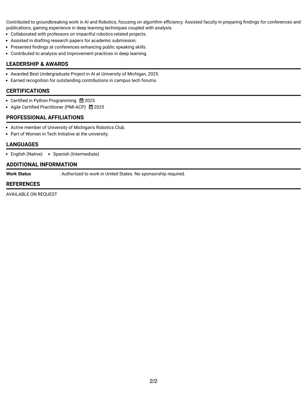 Resume Example Page 2