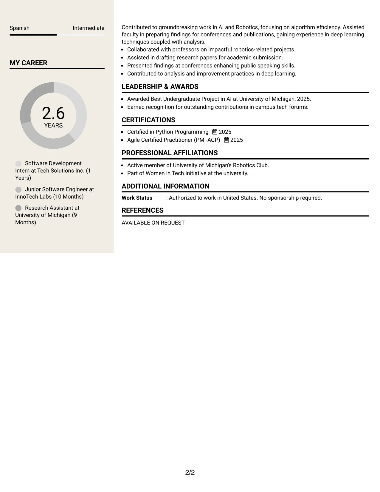 Resume Example Page 2