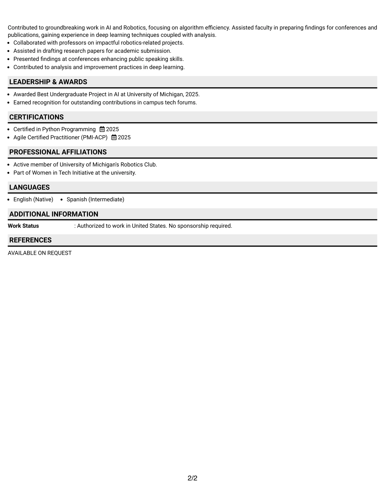 Resume Example Page 2