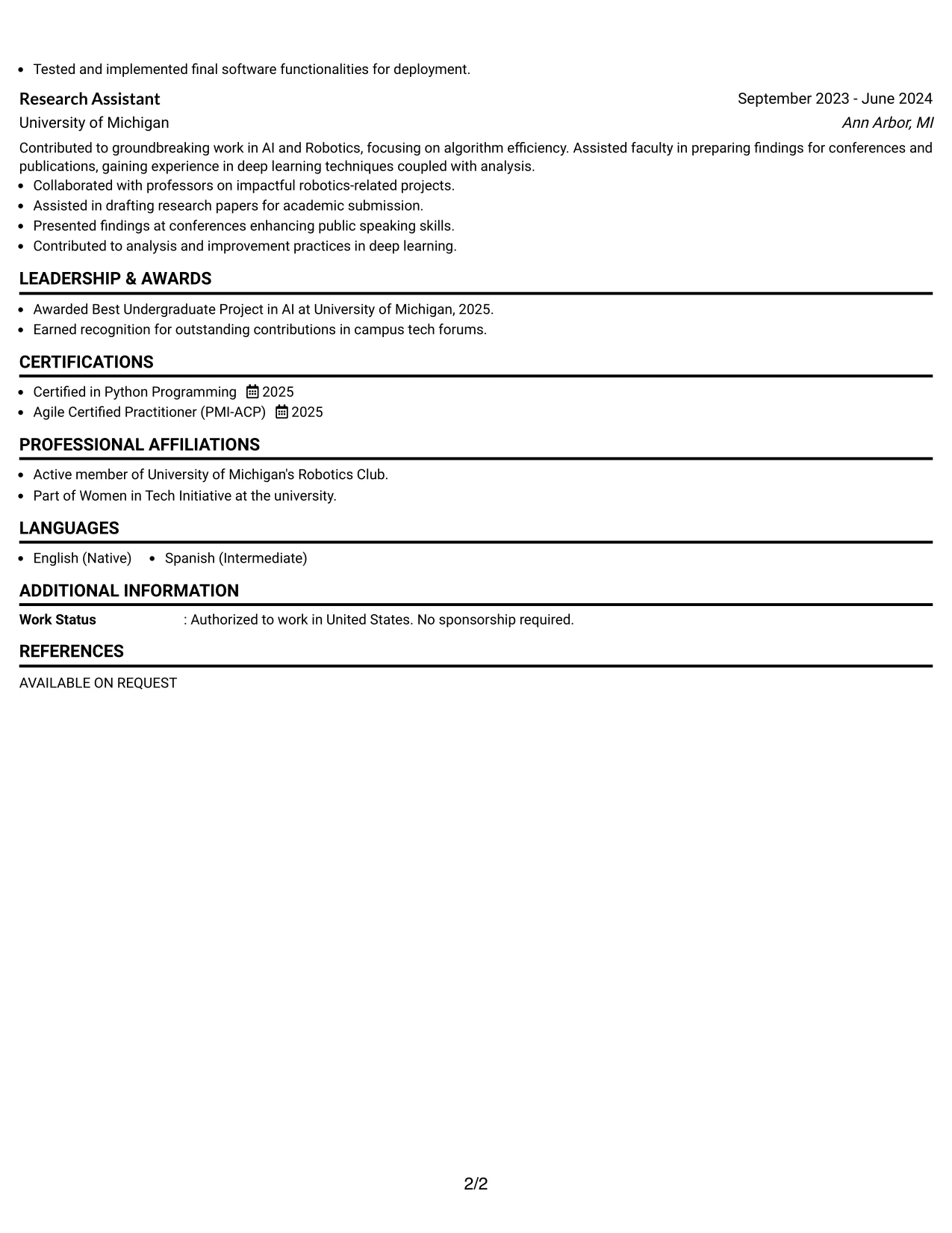 Resume Example Page 2