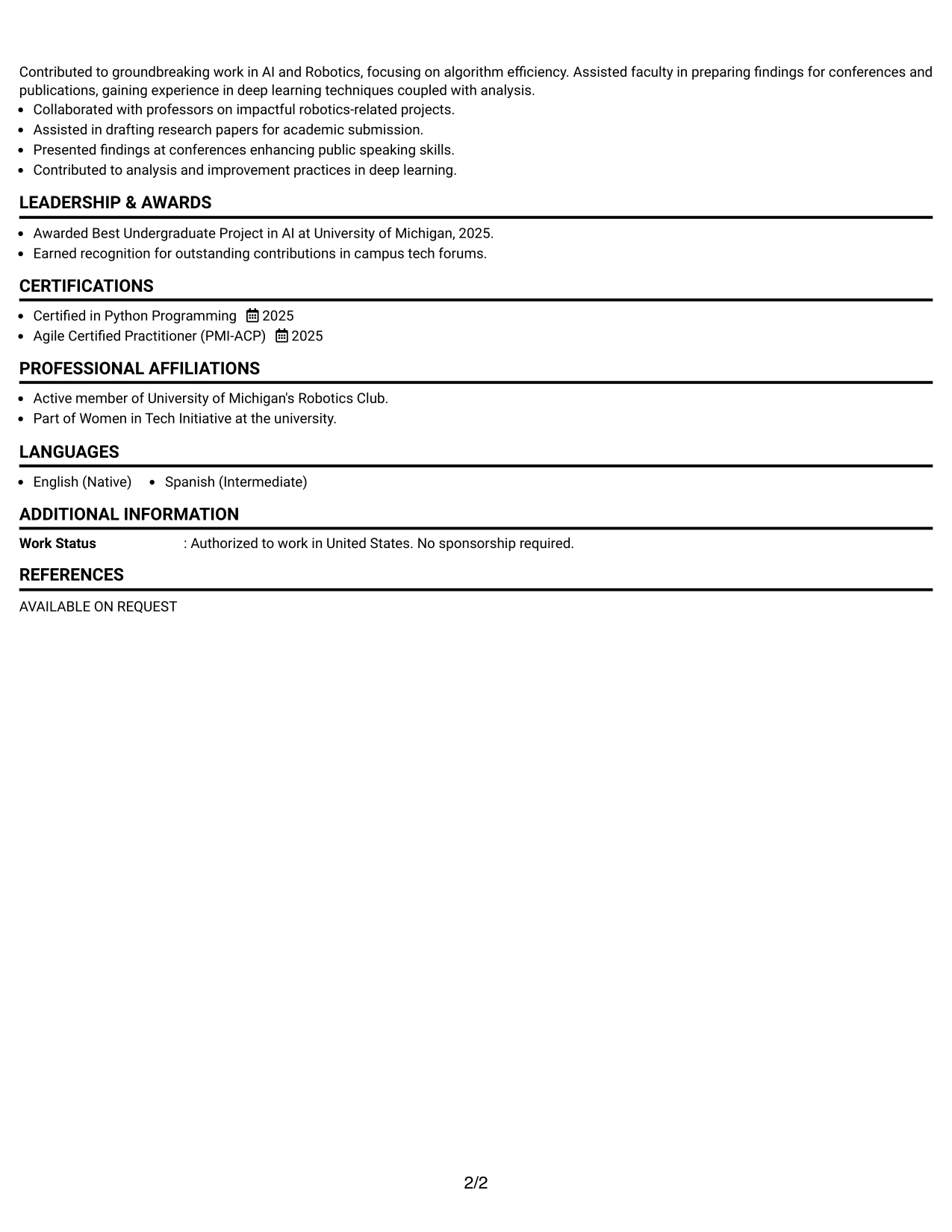 Resume Example Page 2