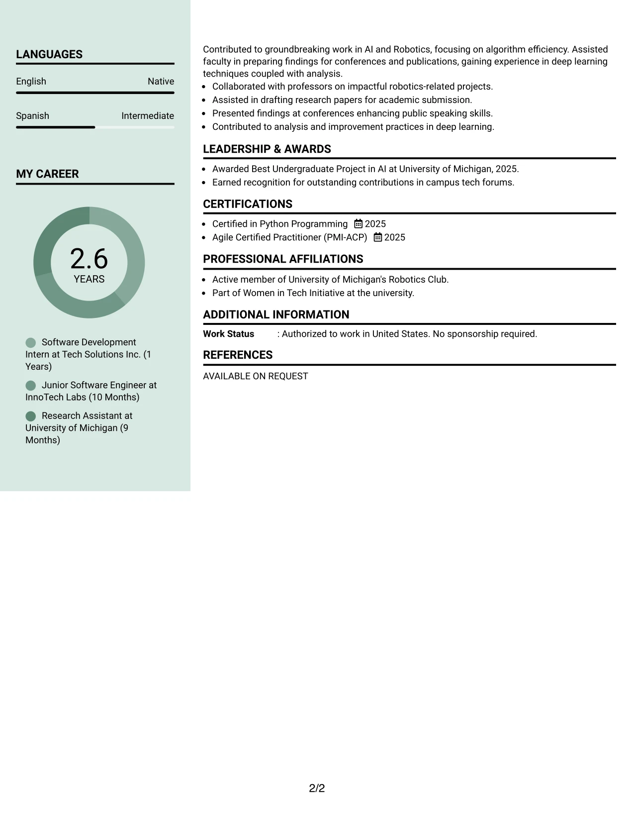 Resume Example Page 2