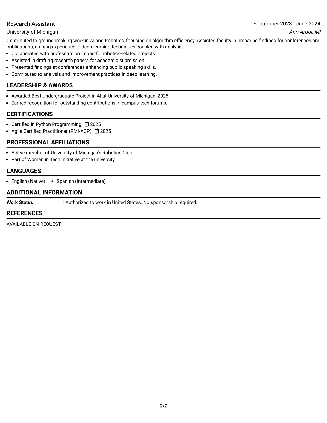 Resume Example Page 2