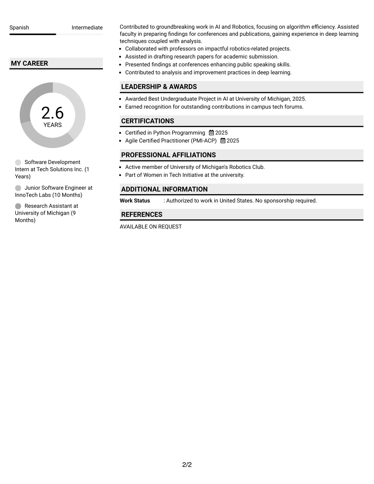 Resume Example Page 2