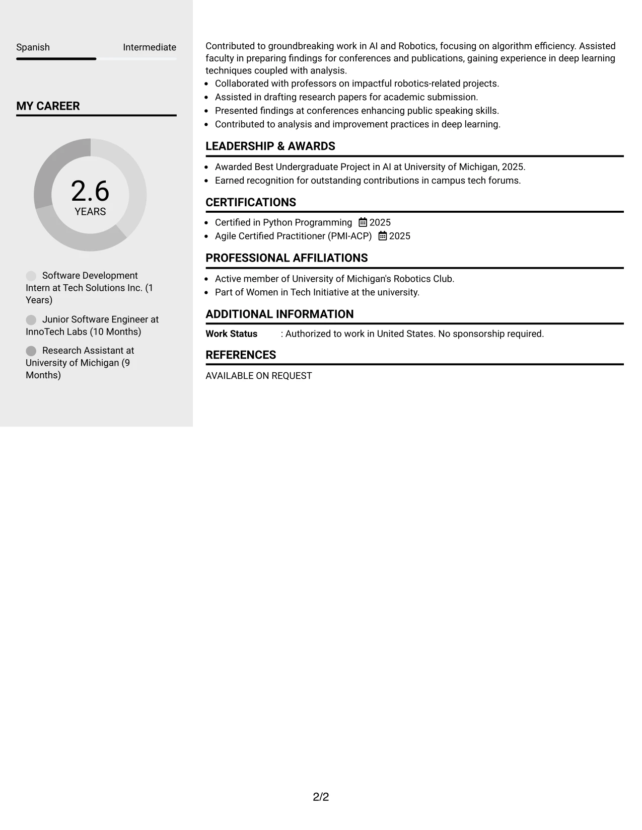 Resume Example Page 2