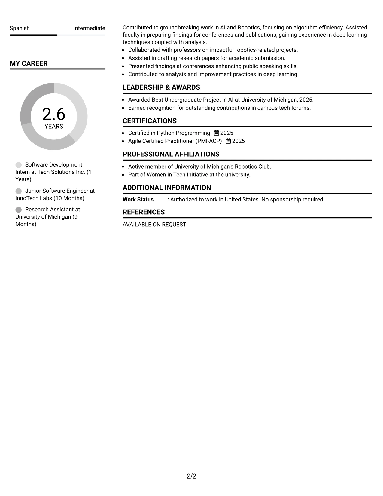Resume Example Page 2