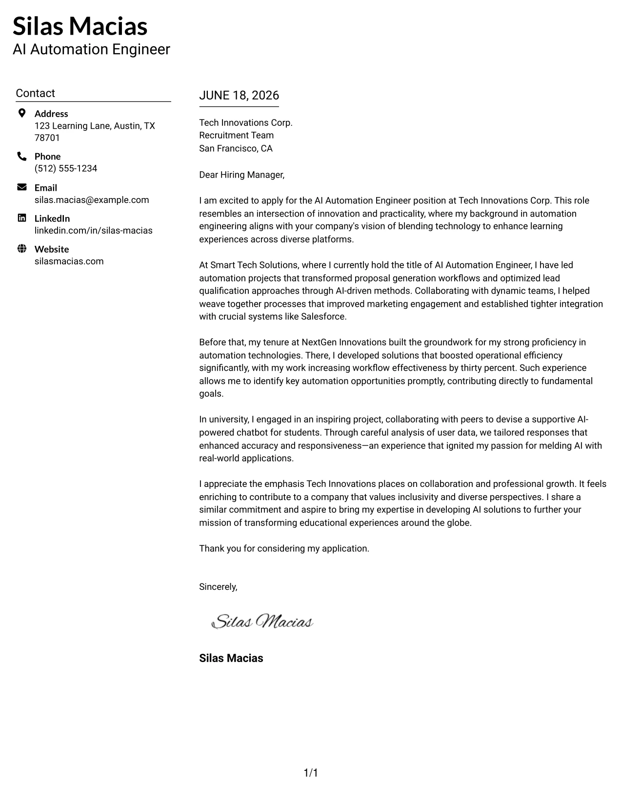 Resume Example Page 1
