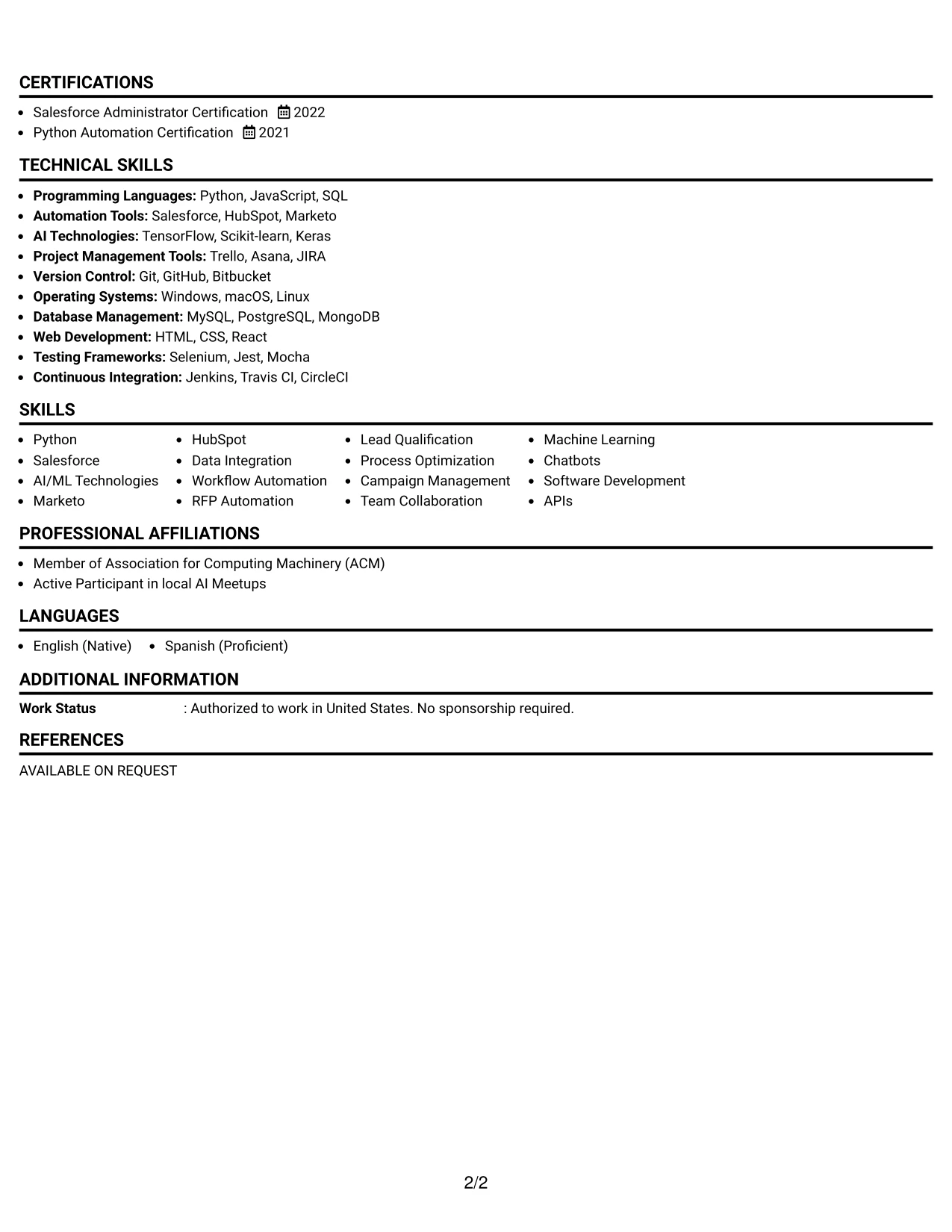 Resume Example Page 2