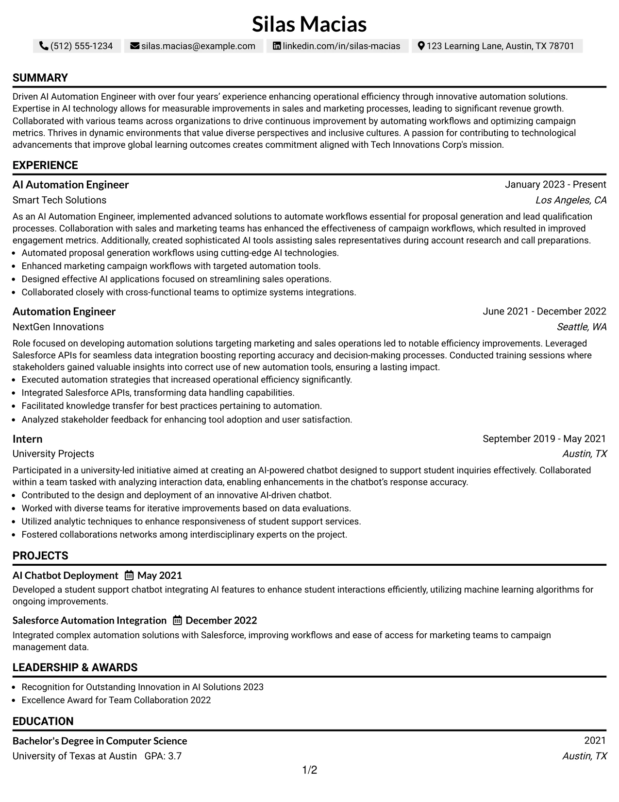 Resume Example Page 1