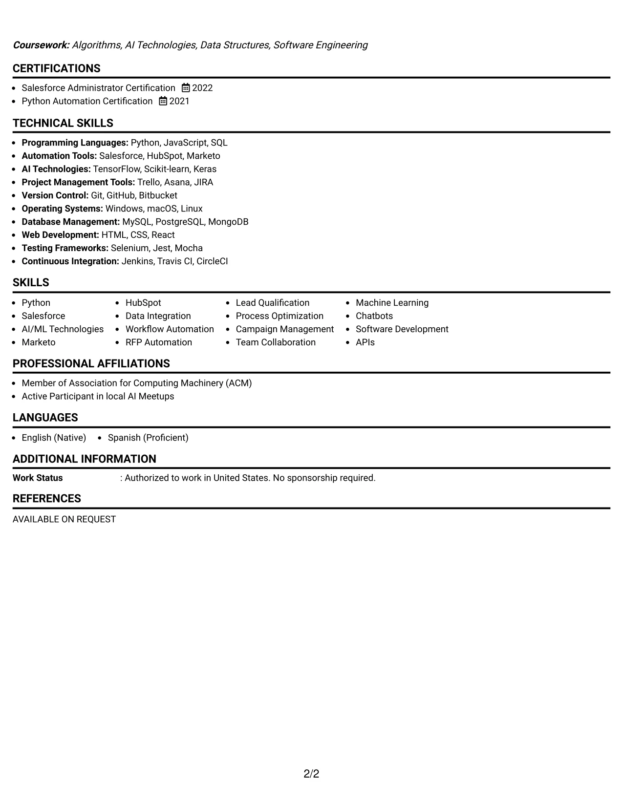 Resume Example Page 2