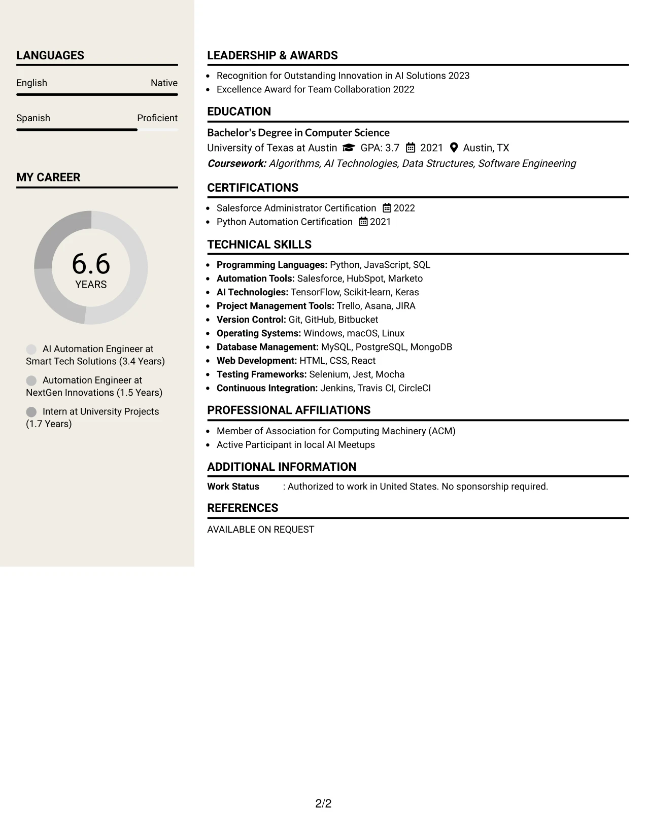Resume Example Page 2