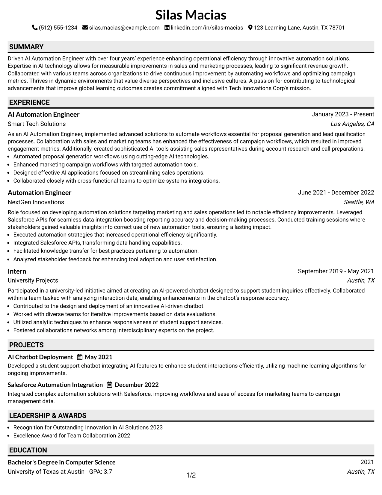 Resume Example Page 1