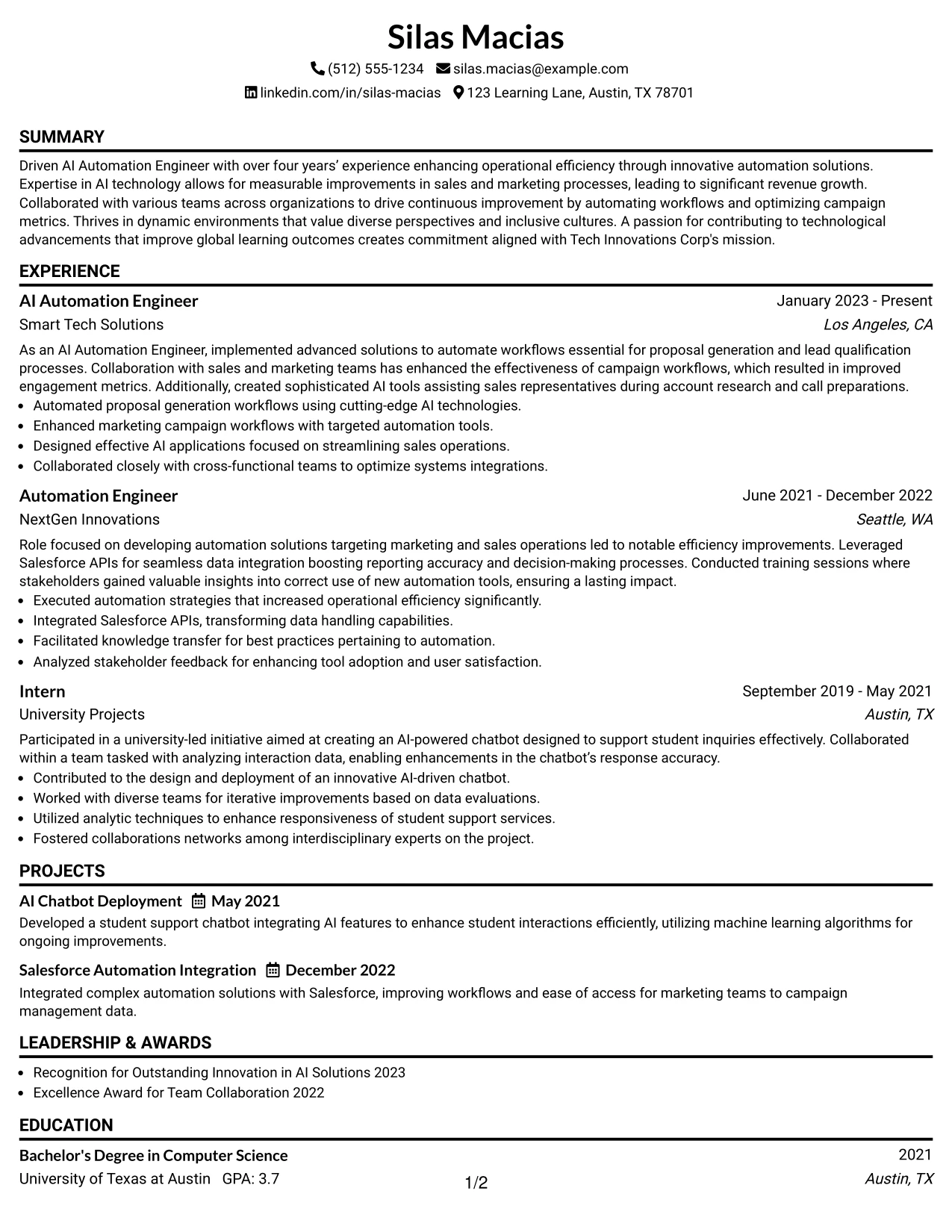 Resume Example Page 1