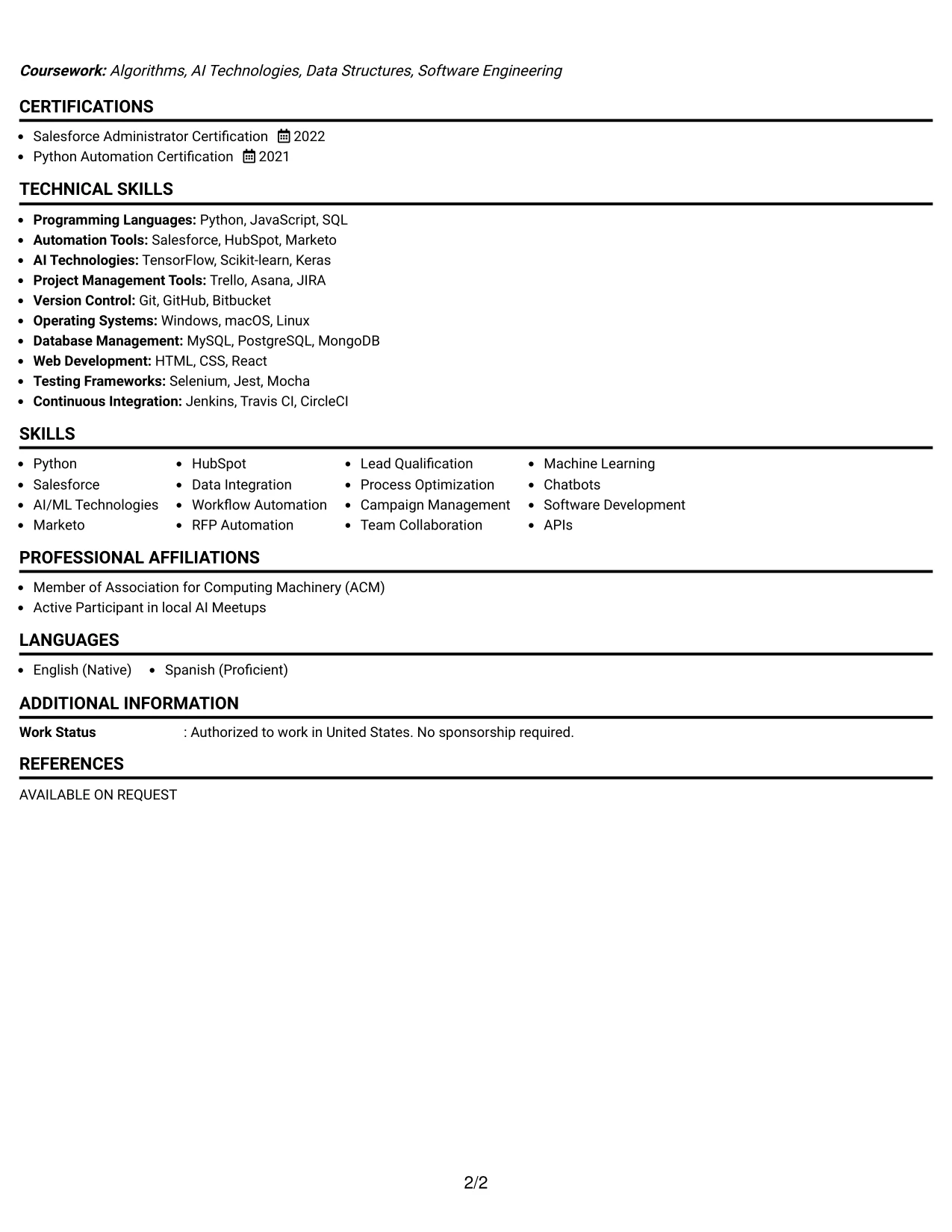 Resume Example Page 2