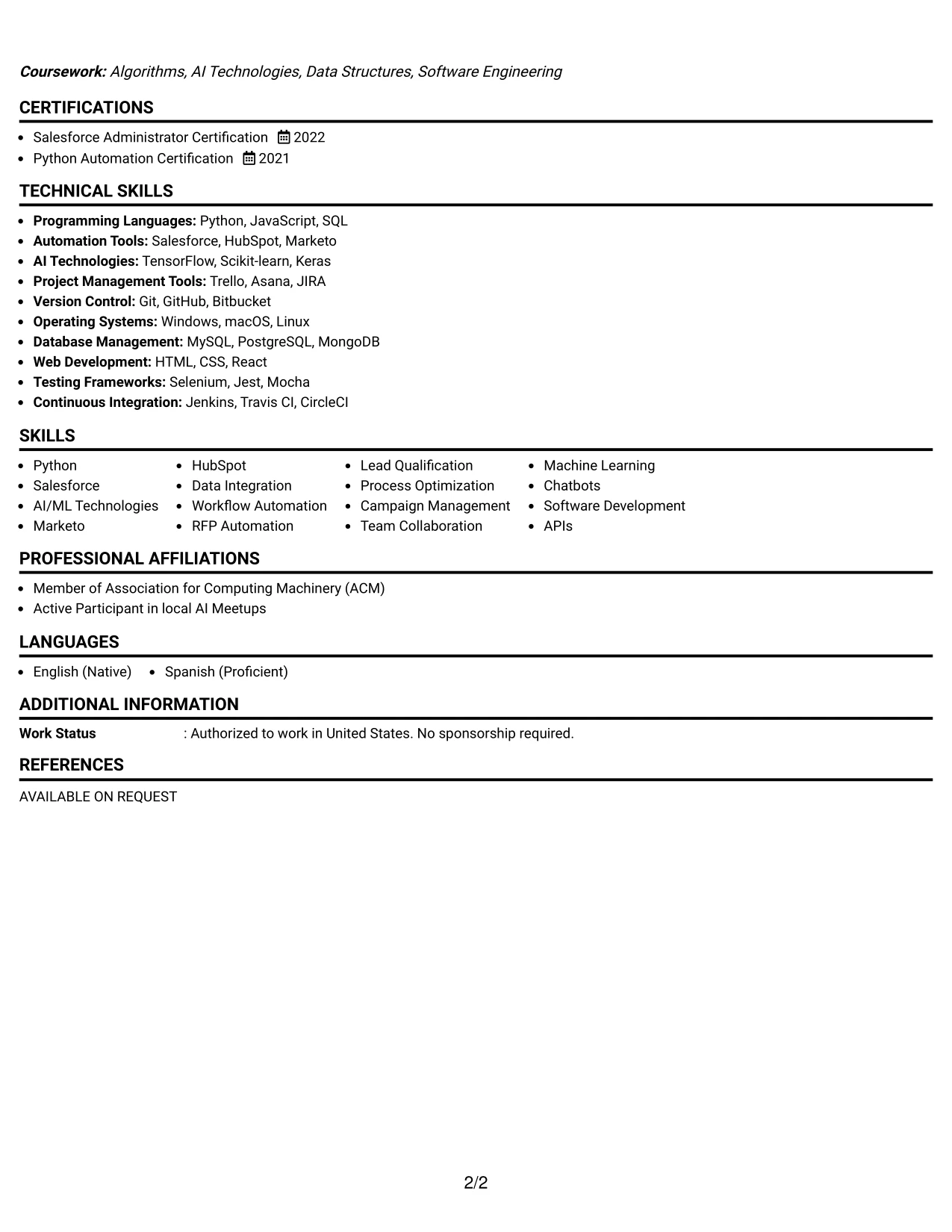 Resume Example Page 2