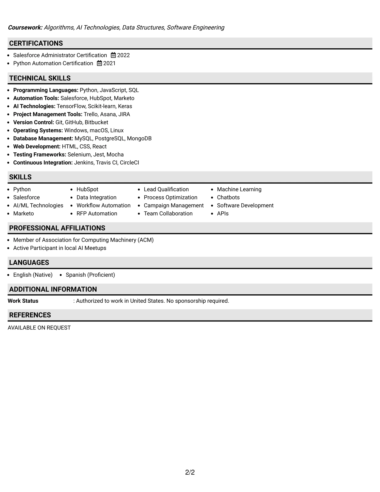 Resume Example Page 2