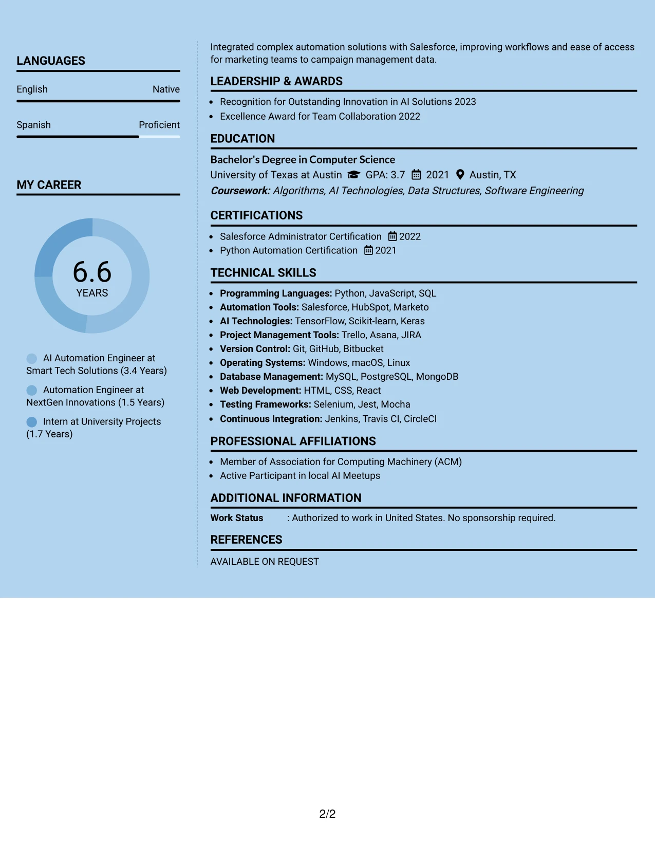 Resume Example Page 2