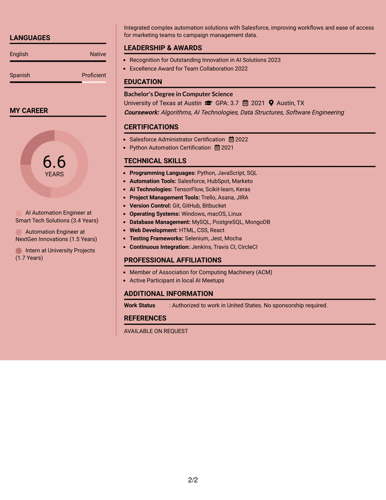 Resume Example Page 2