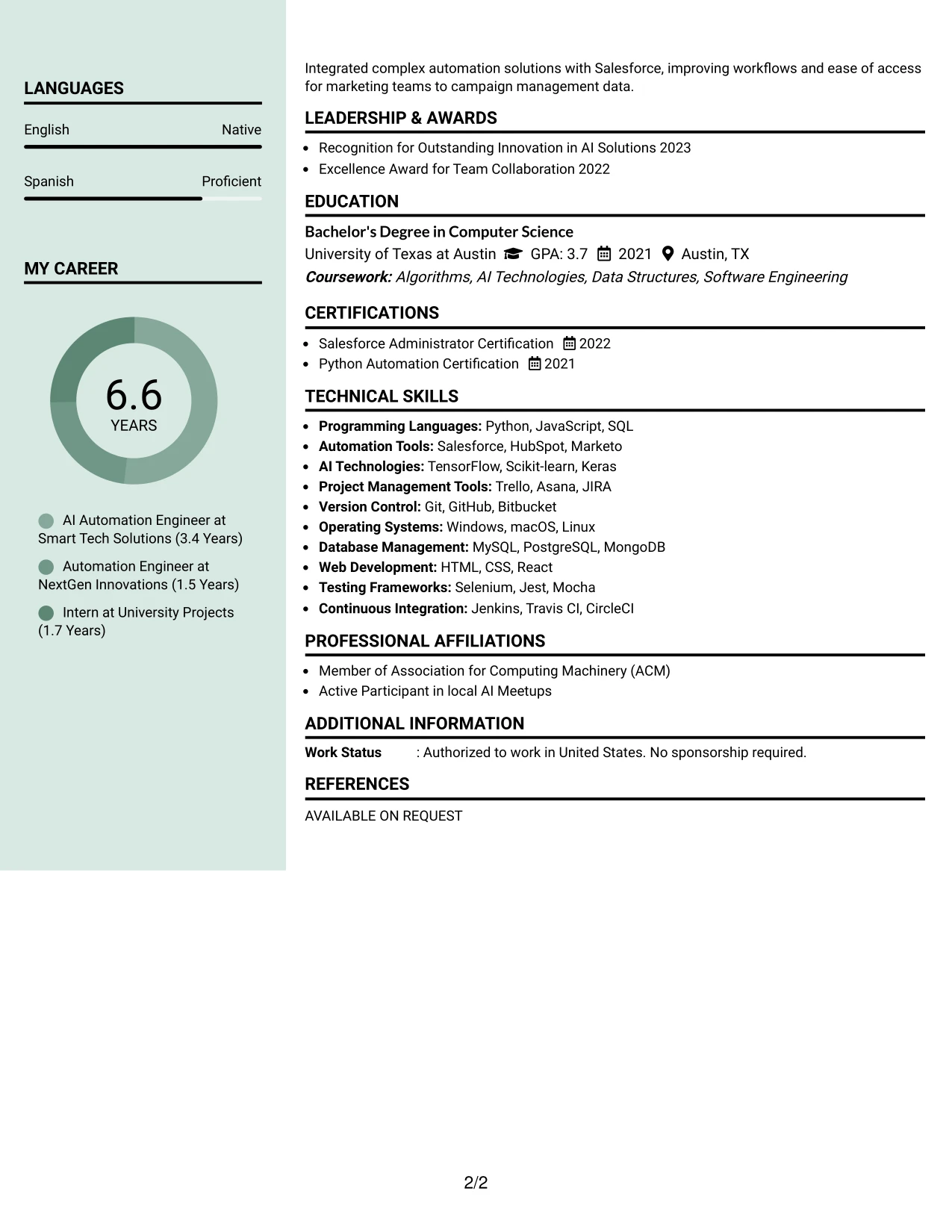 Resume Example Page 2