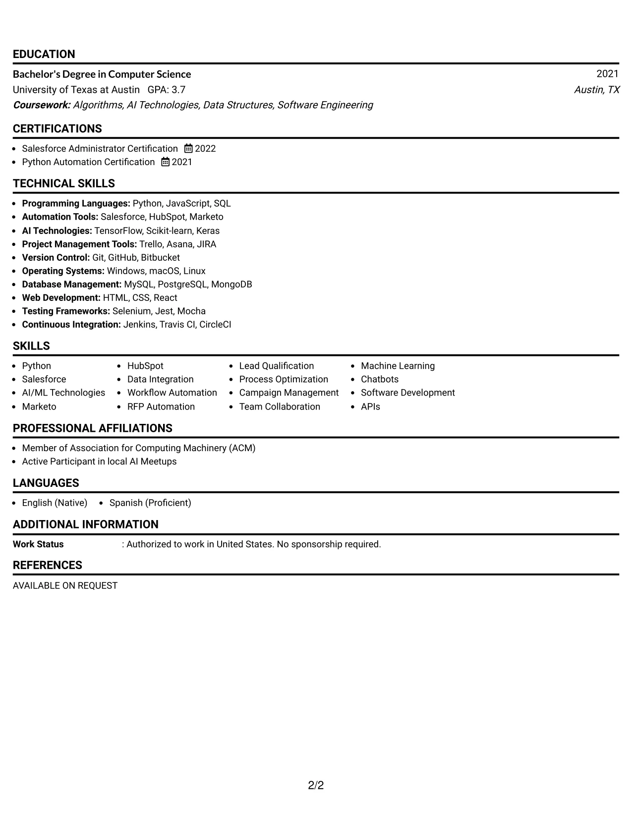 Resume Example Page 2