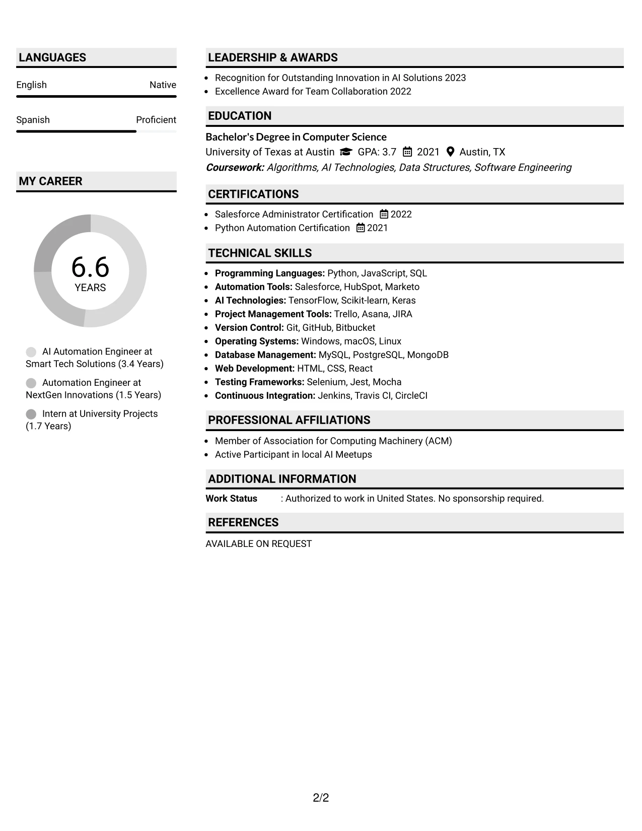 Resume Example Page 2