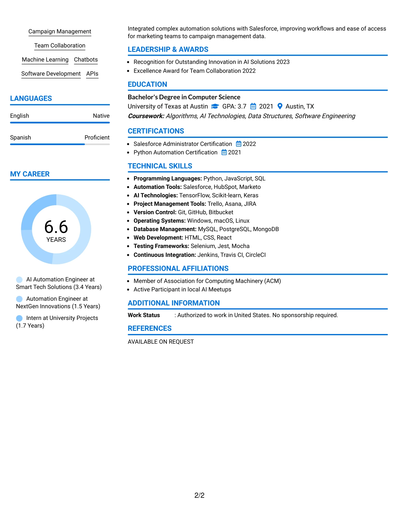 Resume Example Page 2