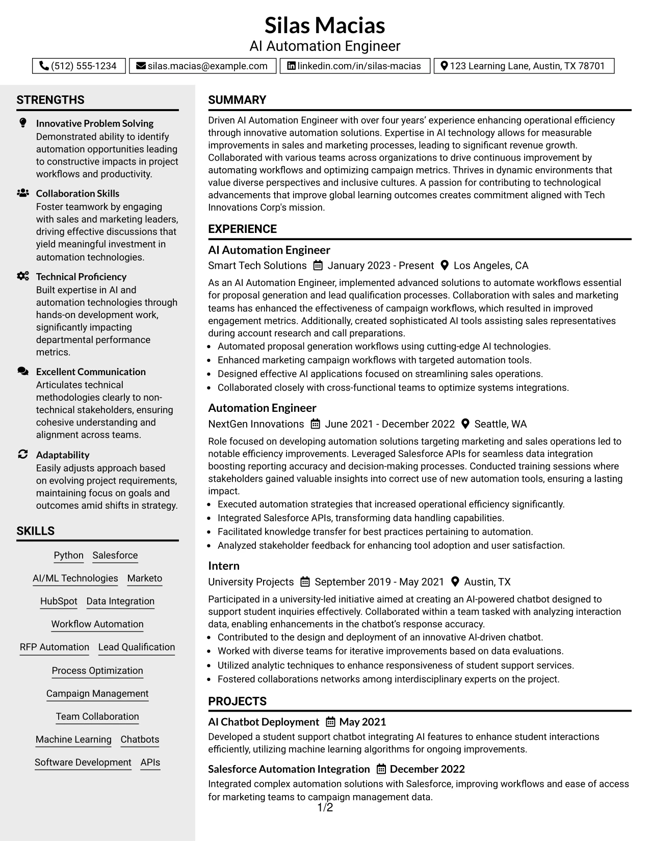 Resume Example Page 1