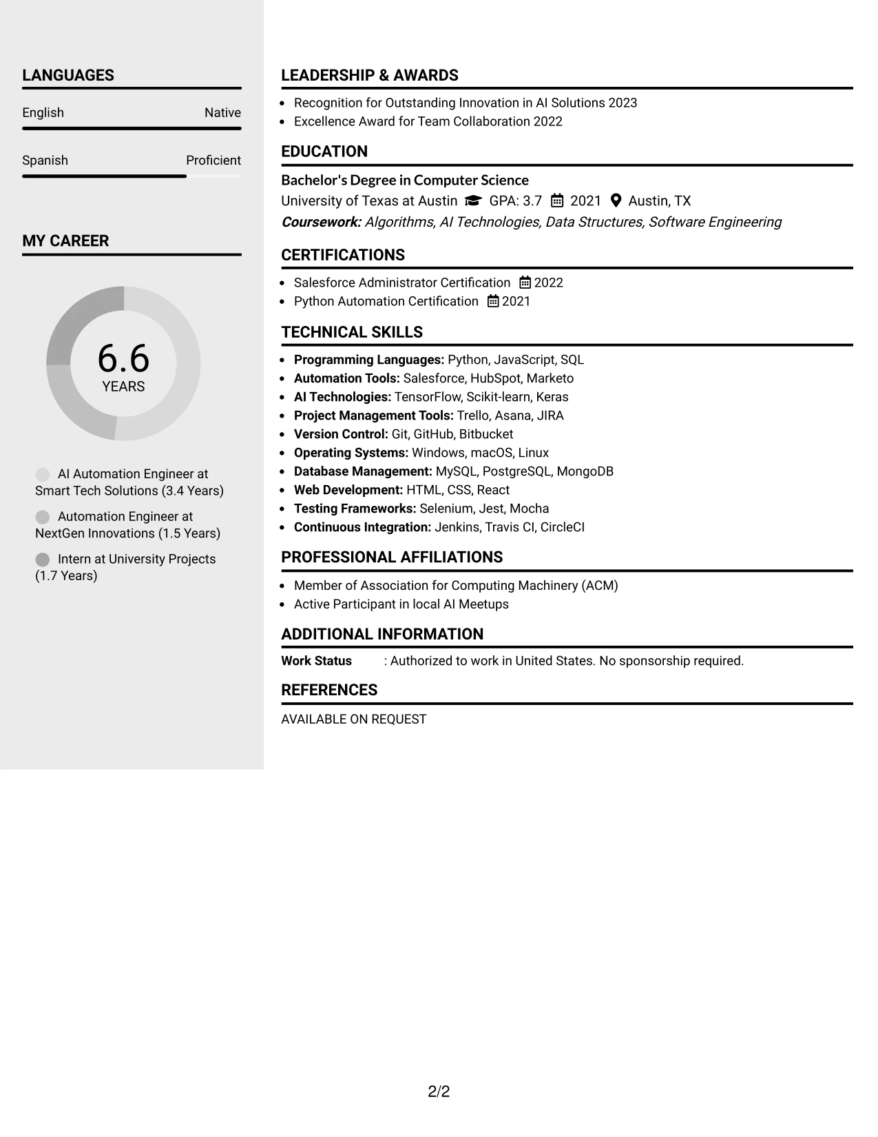 Resume Example Page 2