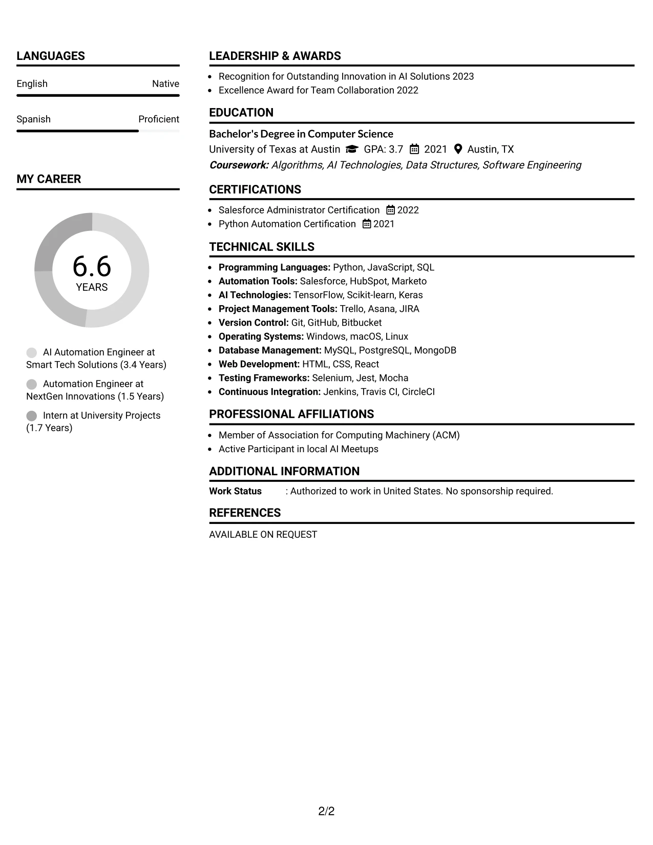 Resume Example Page 2