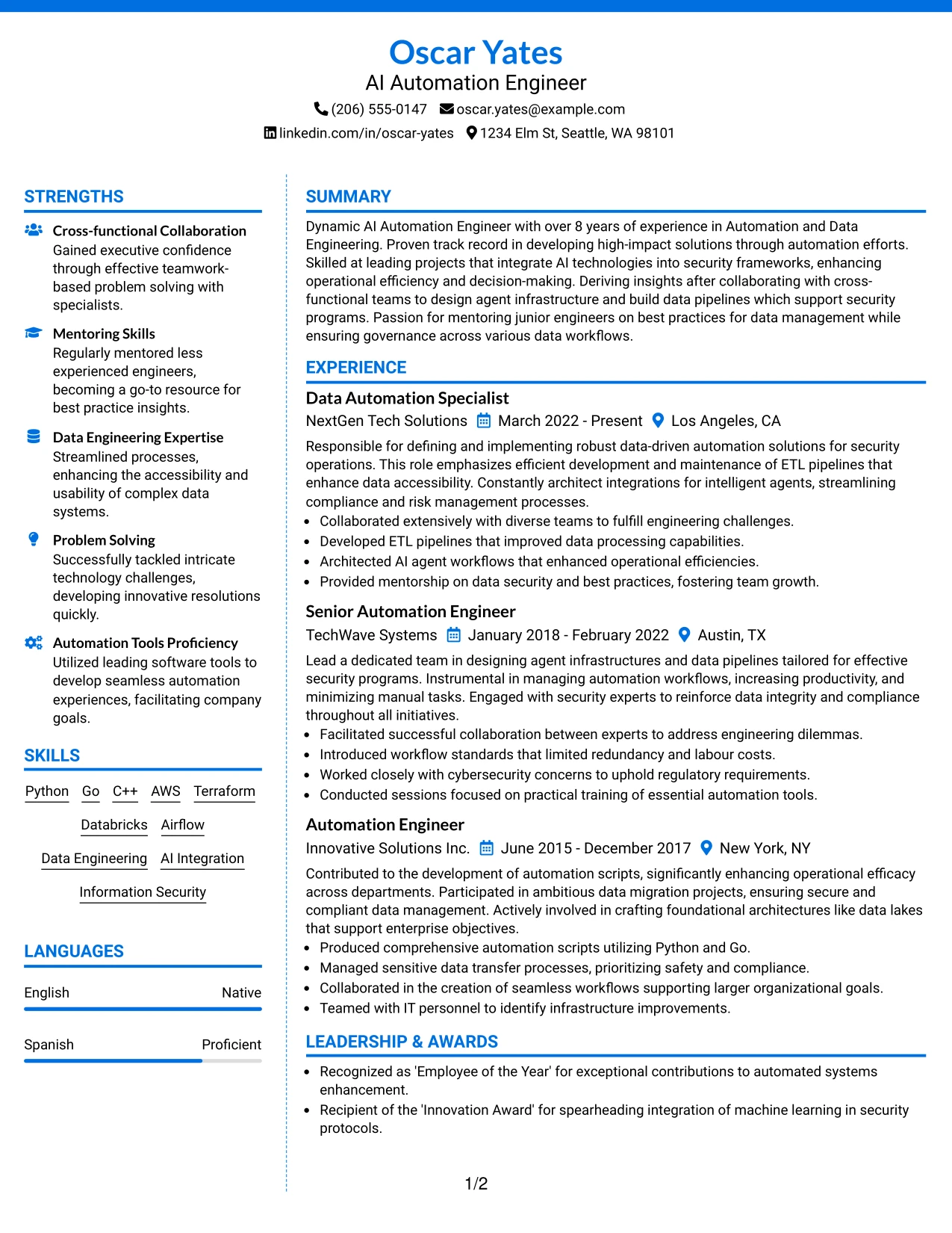 Resume Example Page 1