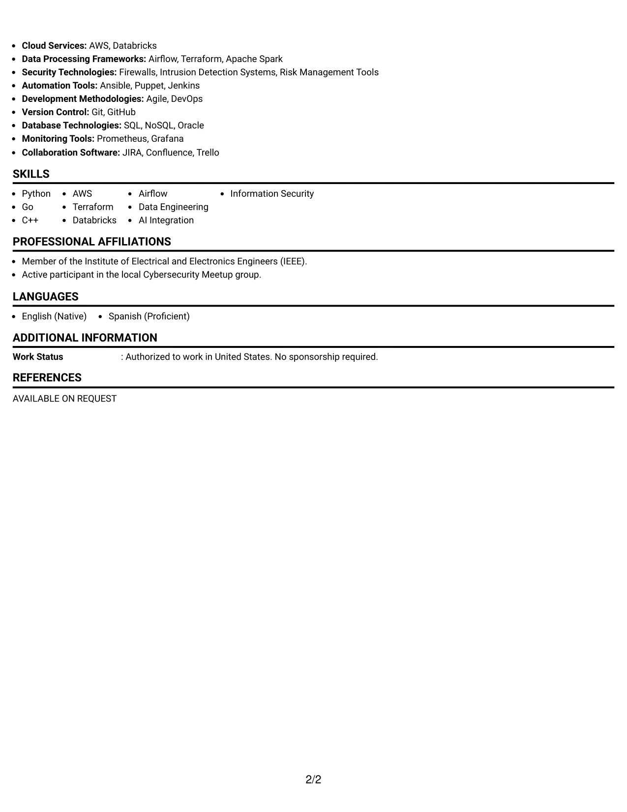 Resume Example Page 2