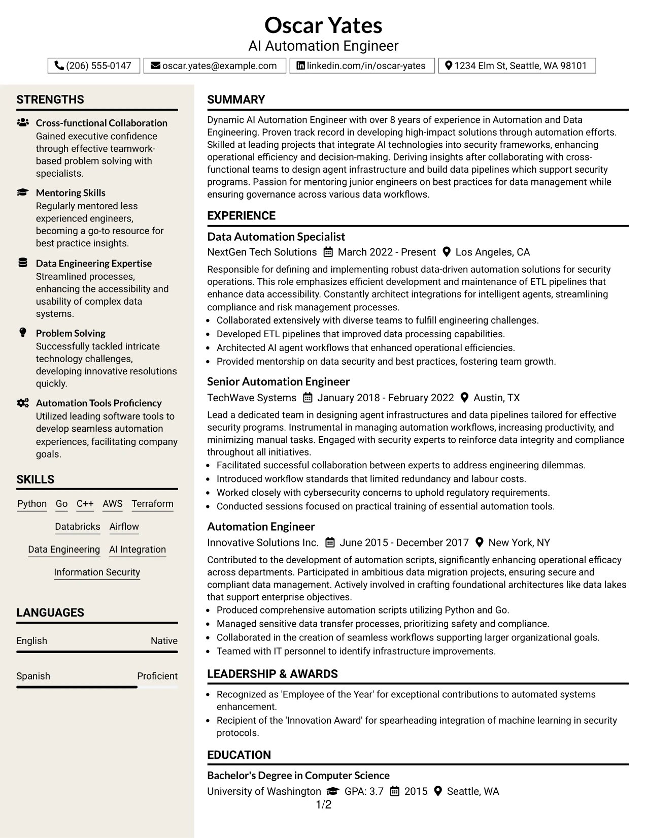 Resume Example Page 1