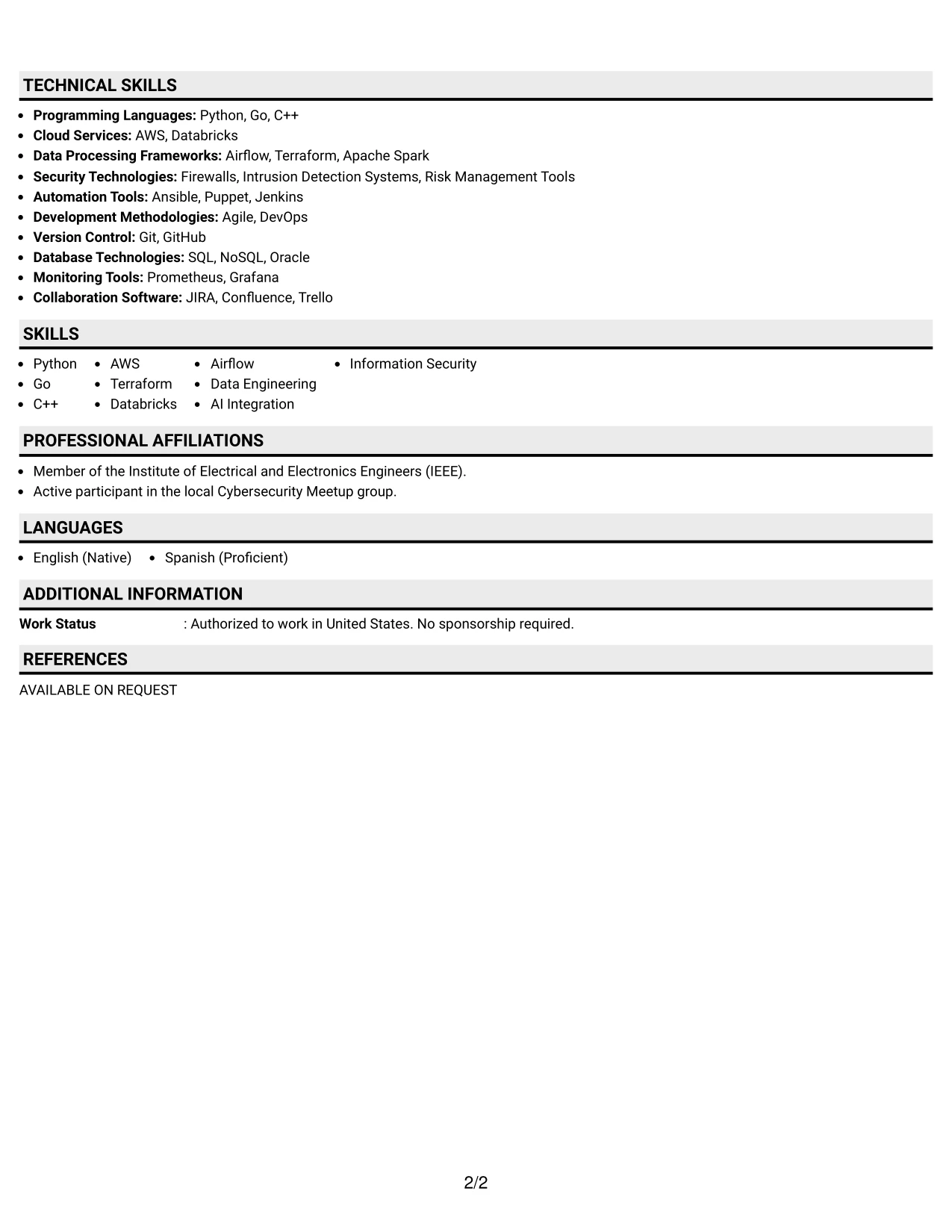 Resume Example Page 2