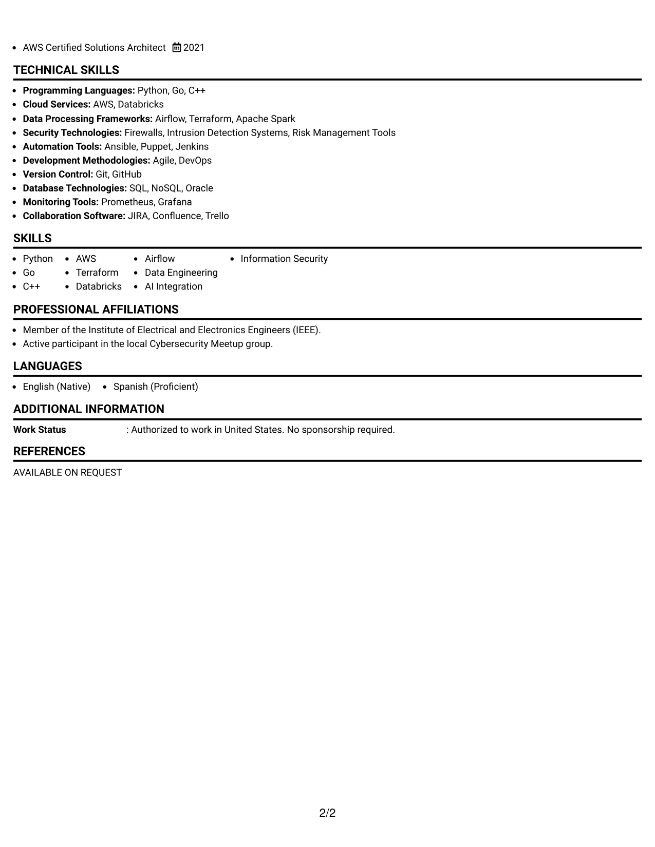 Resume Example Page 2