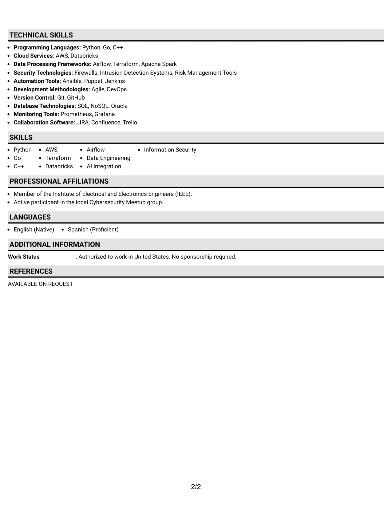 Resume Example Page 2