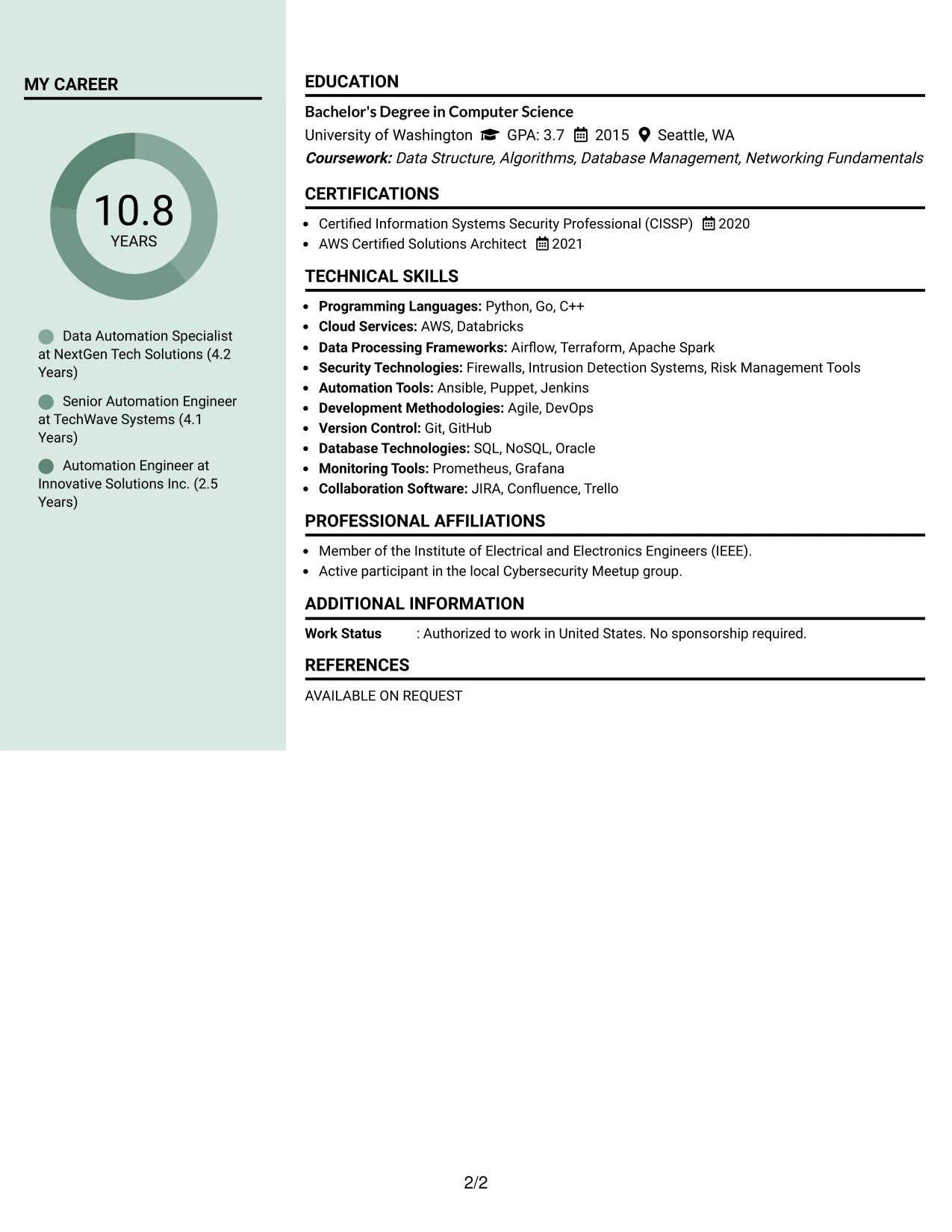 Resume Example Page 2
